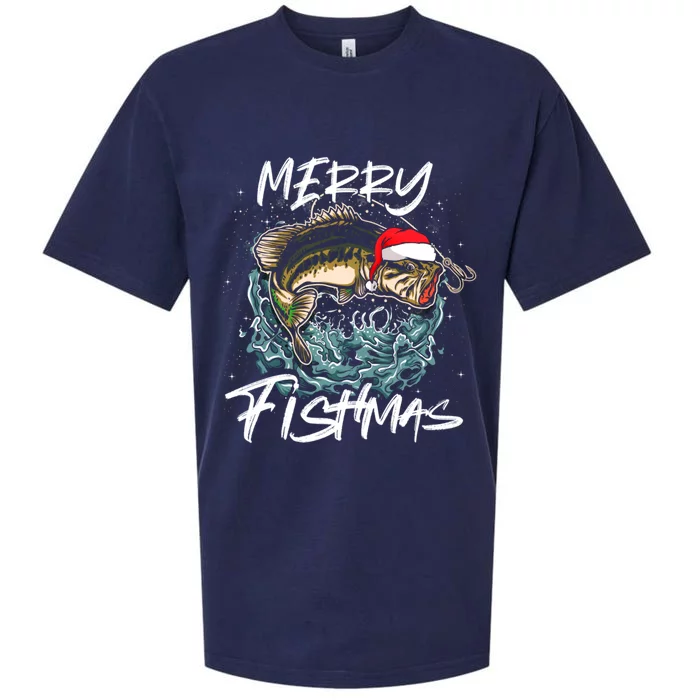 Merry Christmas Fishmas Funny Fishing Fish Funny Gift Sueded Cloud Jersey T-Shirt