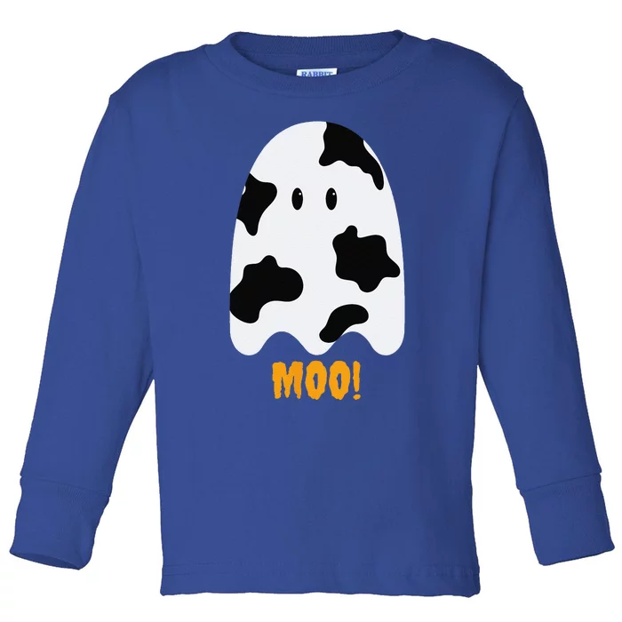 Moo! Cute Funny Cow Print Ghost Halloween Toddler Long Sleeve Shirt