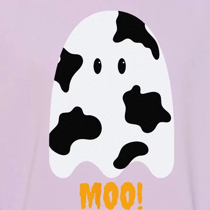 Moo! Cute Funny Cow Print Ghost Halloween Garment-Dyed Sweatshirt