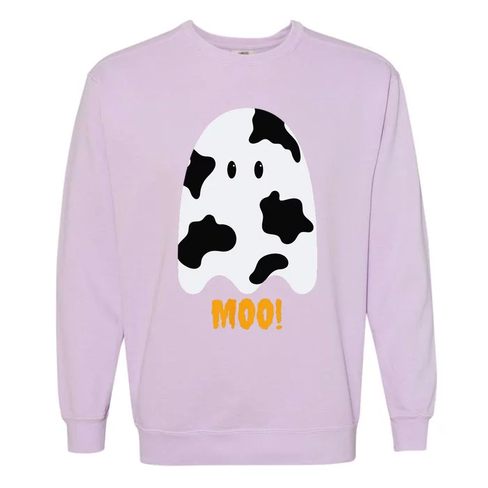 Moo! Cute Funny Cow Print Ghost Halloween Garment-Dyed Sweatshirt