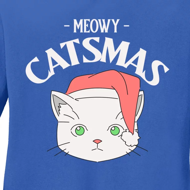 Meowy Catsmas Funny Gift Ladies Long Sleeve Shirt