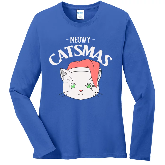 Meowy Catsmas Funny Gift Ladies Long Sleeve Shirt