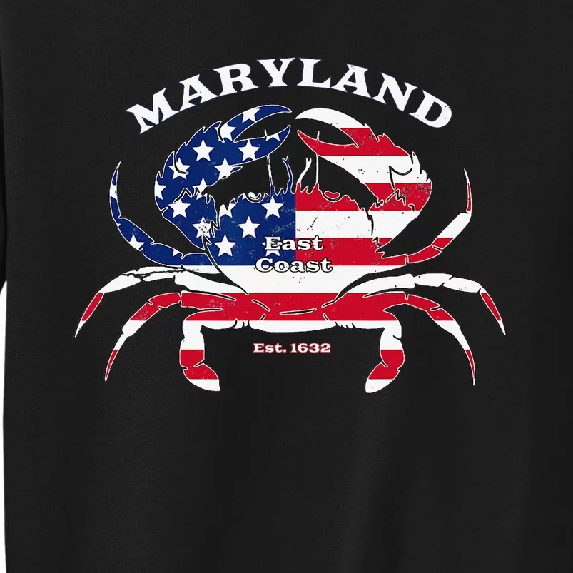 Maryland Crab Flag Patriotic and Quirky Summertime USA Tall Sweatshirt