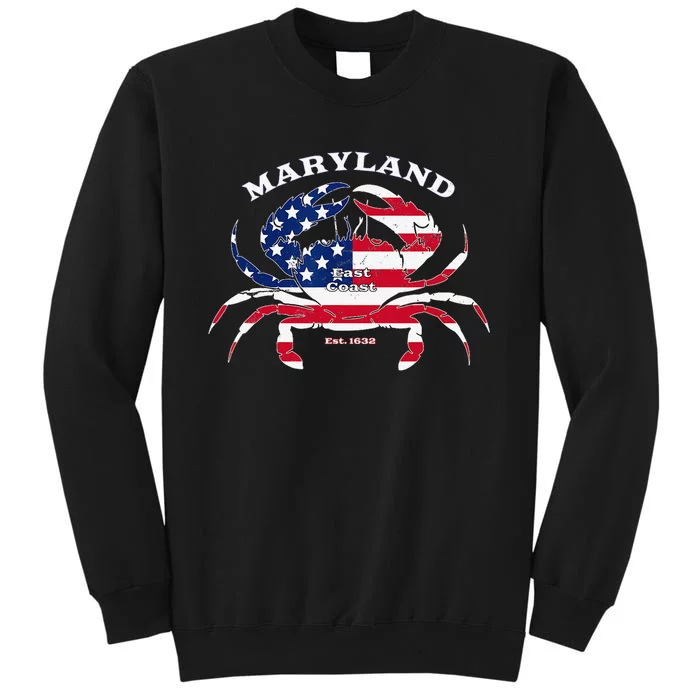 Maryland Crab Flag Patriotic and Quirky Summertime USA Tall Sweatshirt