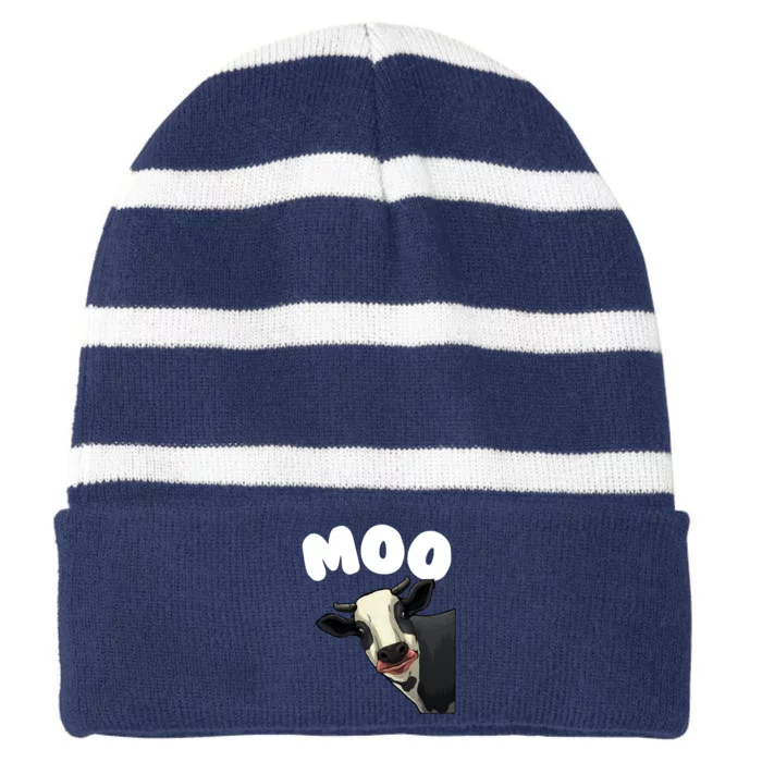 Moo Cow Farmer Farming Farm Contryside Trending Gift Cow Lover Striped Beanie with Solid Band