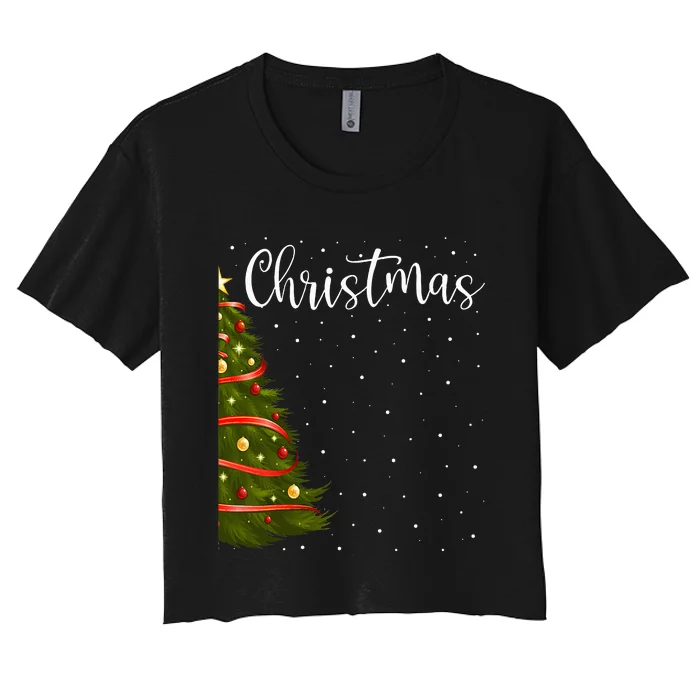 Merry Christmas Funny Christmas Tree Couples Matching Women's Crop Top Tee