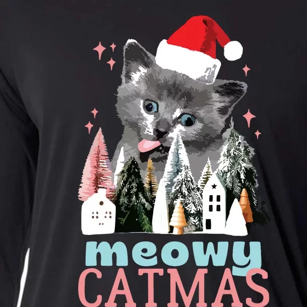 Meowy Catmas Funny Christmas Cat Meme Ugly Xmas Gift Cute Cooling Performance Long Sleeve Crew