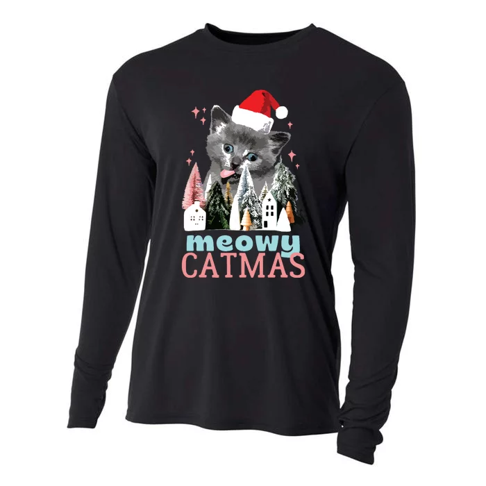 Meowy Catmas Funny Christmas Cat Meme Ugly Xmas Gift Cute Cooling Performance Long Sleeve Crew