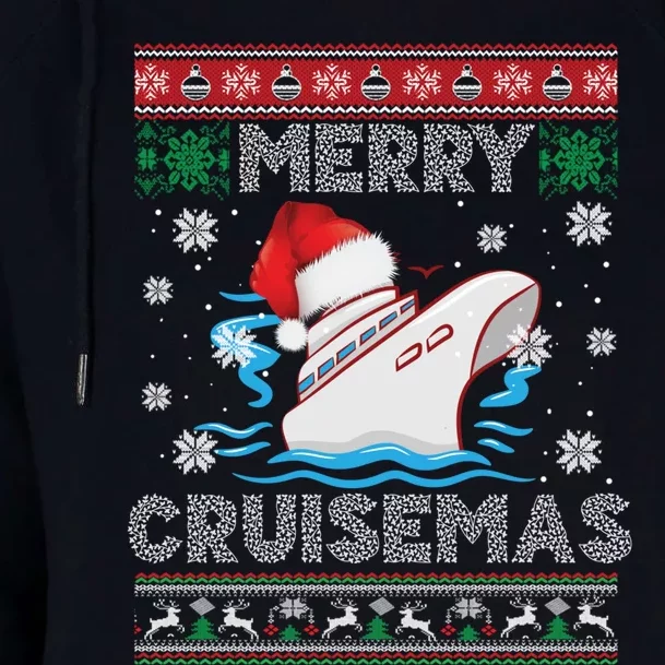 Merry Cruisemas Funny Cruise Ship Family Ugly Christmas Womens Funnel Neck Pullover Hood