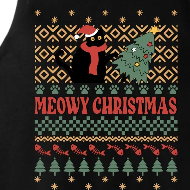 Meowy Christmas Funny Gift Ladies Tri-Blend Wicking Tank