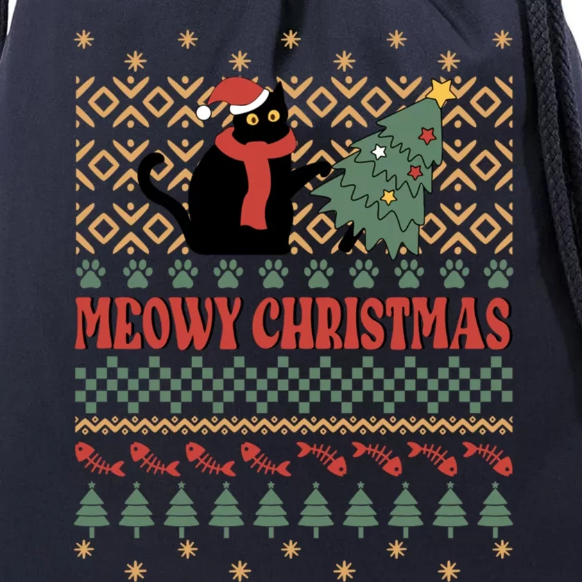 Meowy Christmas Funny Gift Drawstring Bag