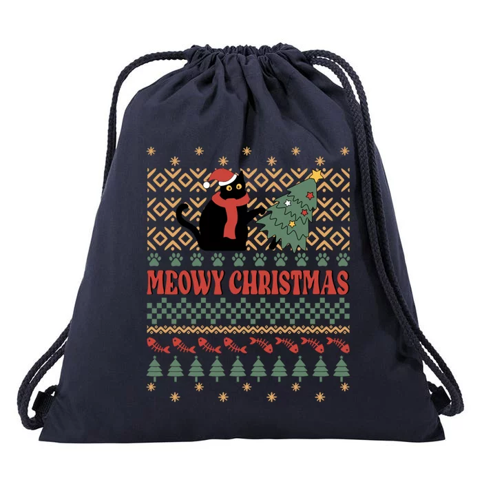 Meowy Christmas Funny Gift Drawstring Bag