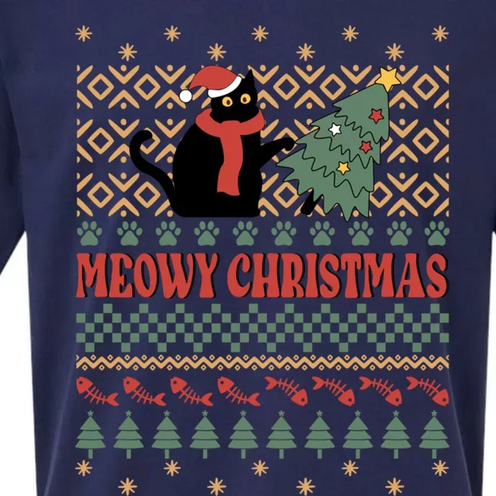 Meowy Christmas Funny Gift Sueded Cloud Jersey T-Shirt