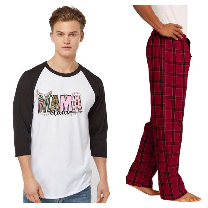 Mama Claus Funny Gift Christmas Lights Pajama Family Matching Cool Gift Raglan Sleeve Pajama Set