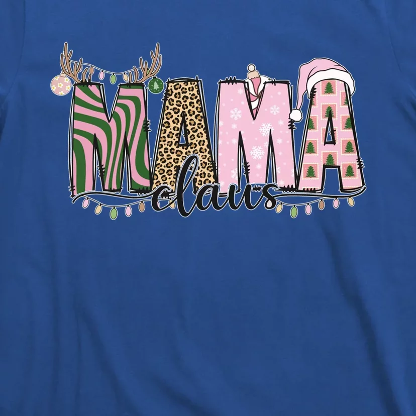 Mama Claus Funny Gift Christmas Lights Pajama Family Matching Cool Gift T-Shirt