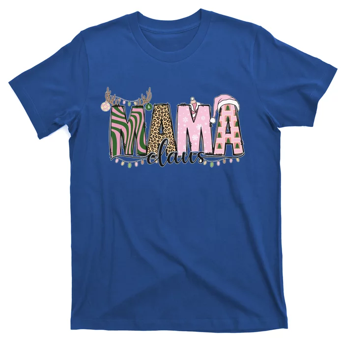 Mama Claus Funny Gift Christmas Lights Pajama Family Matching Cool Gift T-Shirt