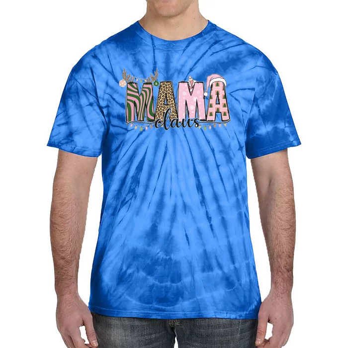 Mama Claus Funny Gift Christmas Lights Pajama Family Matching Cool Gift Tie-Dye T-Shirt