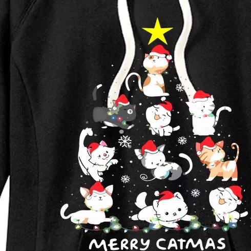 Merry Catmas Funny Cat Mom Cat Dad Christmas Cat Women's Fleece Hoodie