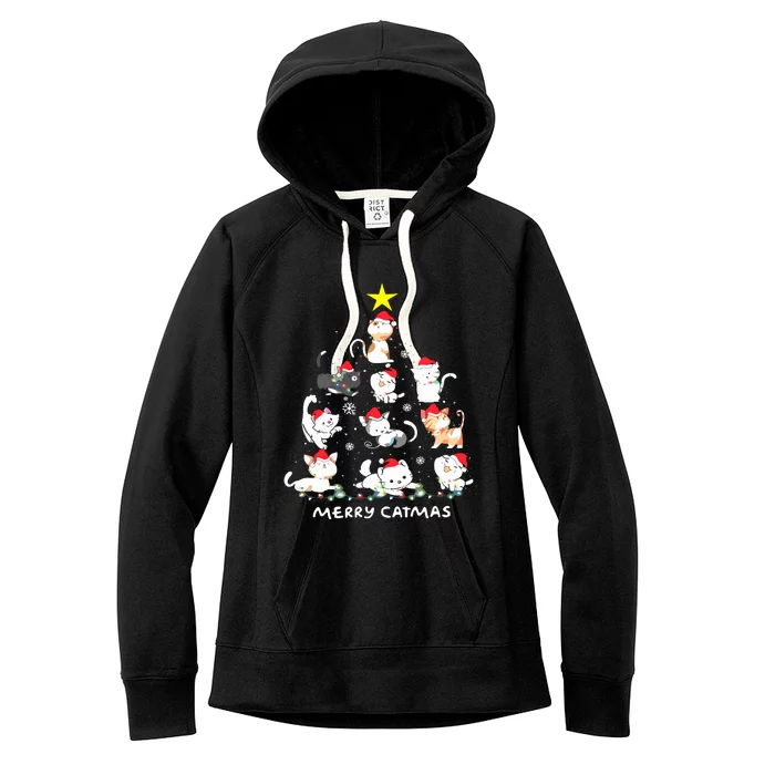 Merry Catmas Funny Cat Mom Cat Dad Christmas Cat Women's Fleece Hoodie