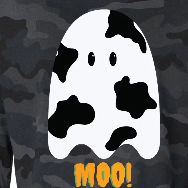 Moo! Cute Funny Cow Print Ghost Halloween Cropped Pullover Crew