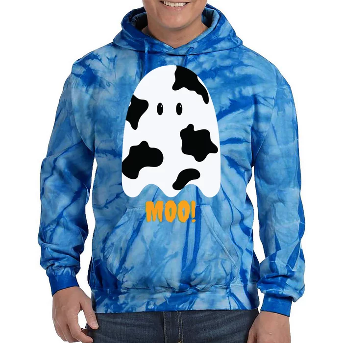 Moo! Cute Funny Cow Print Ghost Halloween Tie Dye Hoodie