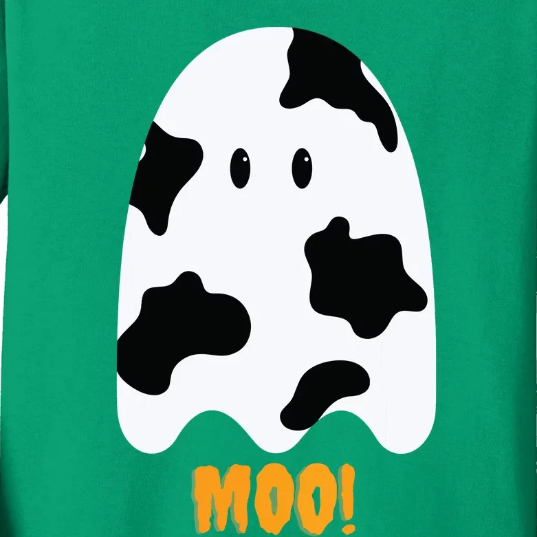 Moo! Cute Funny Cow Print Ghost Halloween Kids Long Sleeve Shirt