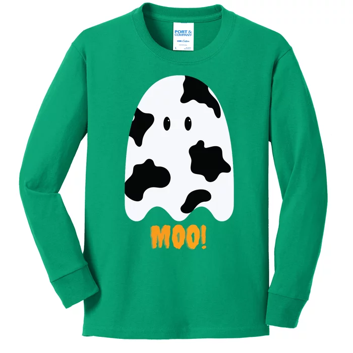 Moo! Cute Funny Cow Print Ghost Halloween Kids Long Sleeve Shirt