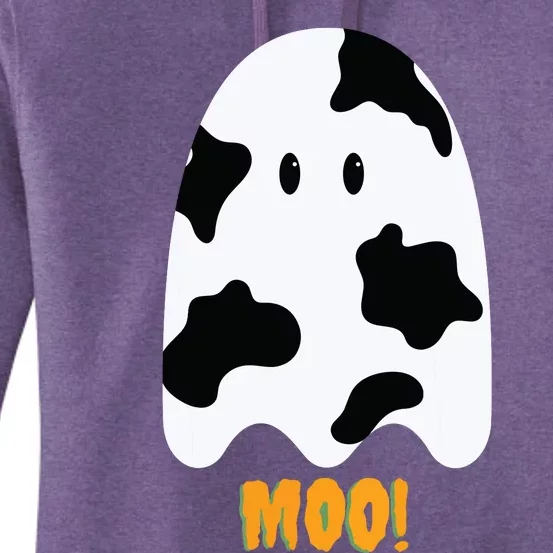 Moo! Cute Funny Cow Print Ghost Halloween Women's Pullover Hoodie