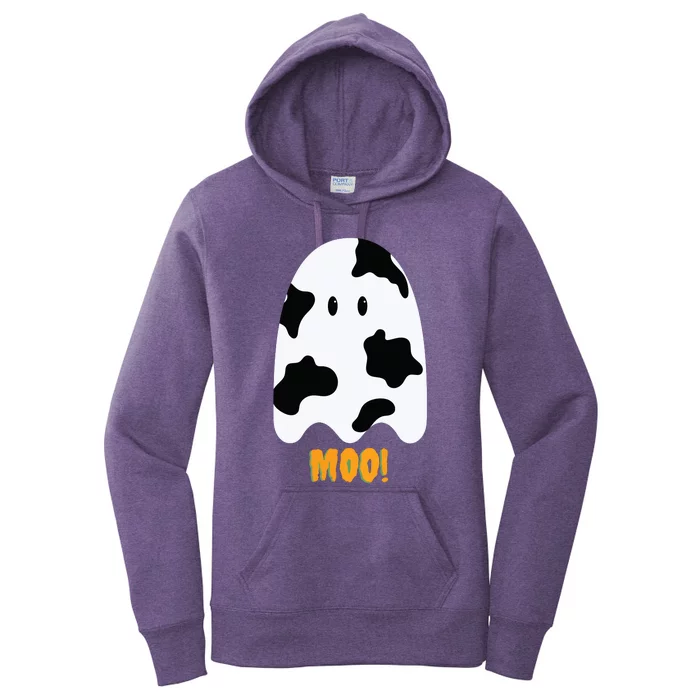 Moo! Cute Funny Cow Print Ghost Halloween Women's Pullover Hoodie