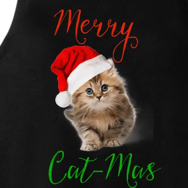 Merry Catmas Funny Christmas Holiday  Cat Kitten Ladies Tri-Blend Wicking Tank