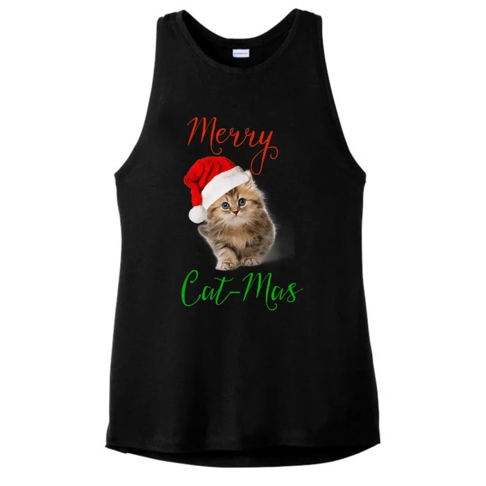 Merry Catmas Funny Christmas Holiday  Cat Kitten Ladies Tri-Blend Wicking Tank