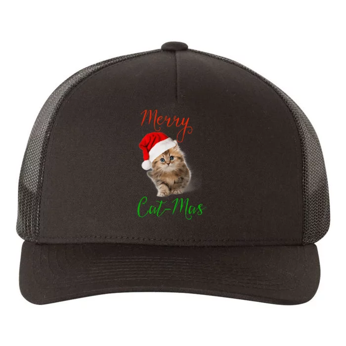 Merry Catmas Funny Christmas Holiday  Cat Kitten Yupoong Adult 5-Panel Trucker Hat