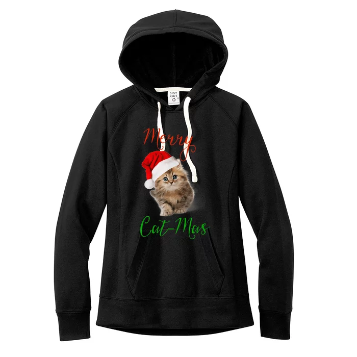 Merry Catmas Funny Christmas Holiday  Cat Kitten Women's Fleece Hoodie