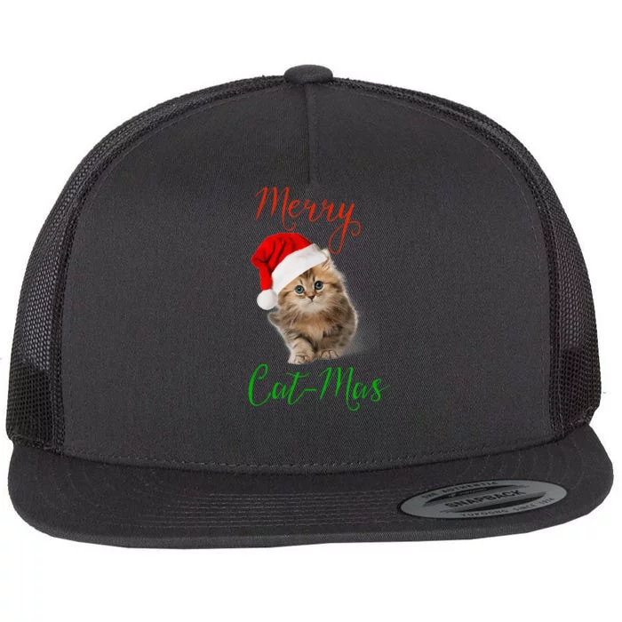 Merry Catmas Funny Christmas Holiday  Cat Kitten Flat Bill Trucker Hat