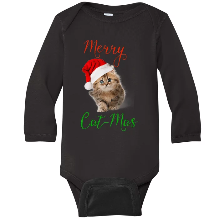 Merry Catmas Funny Christmas Holiday  Cat Kitten Baby Long Sleeve Bodysuit