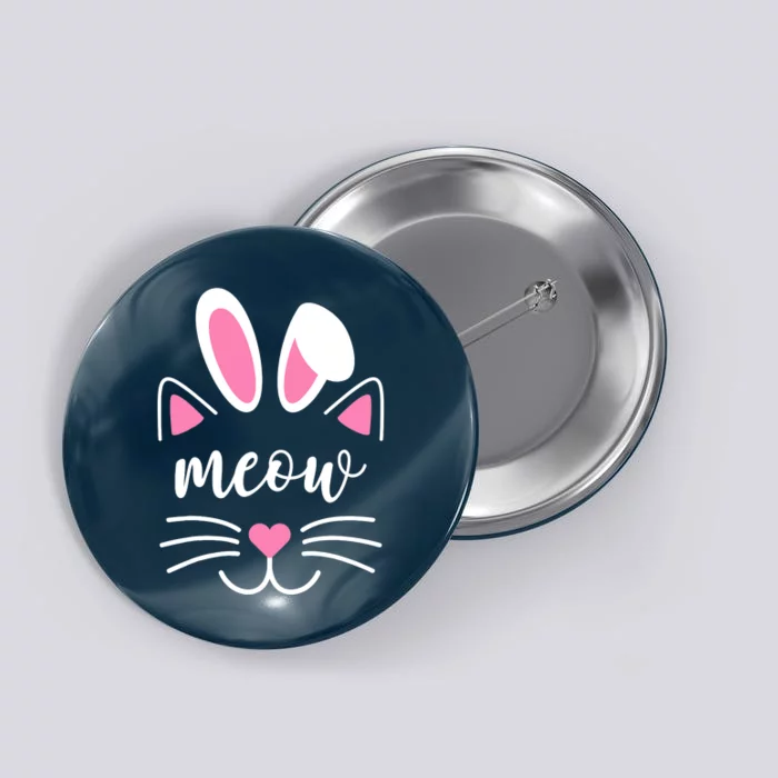 Meow Cat Face Easter Day Bunny Funny Cat Lover Button