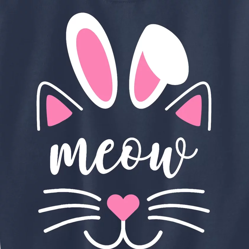 Meow Cat Face Easter Day Bunny Funny Cat Lover Kids Sweatshirt