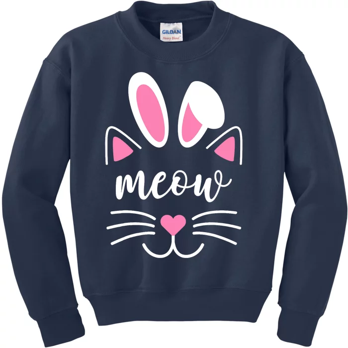 Meow Cat Face Easter Day Bunny Funny Cat Lover Kids Sweatshirt