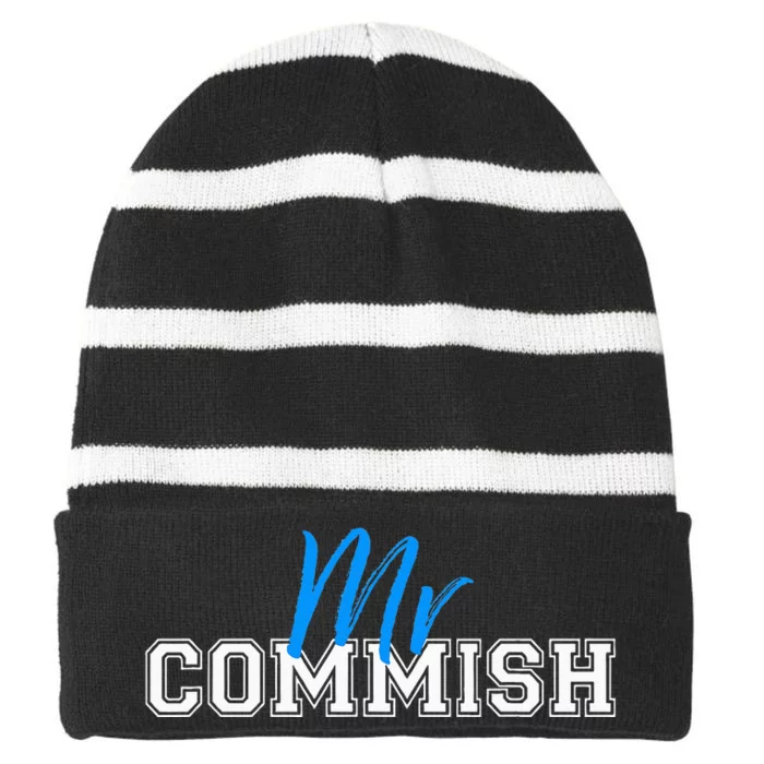 Mr Commish Fantasy Football Commissioner Striped Beanie with Solid Band