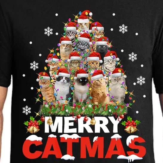 Meowy Catmas Funny Christmas Tree Lights Pajama Funny Gift Pajama Set