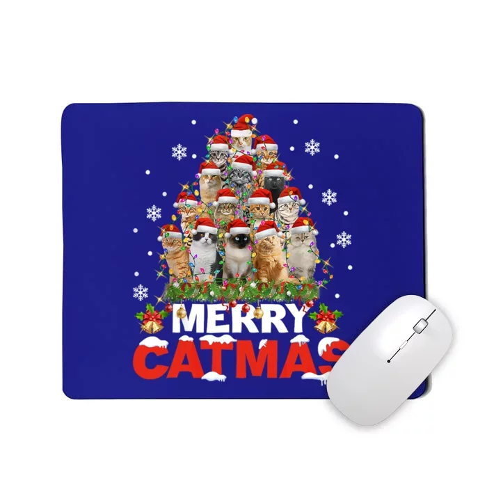 Meowy Catmas Funny Christmas Tree Lights Pajama Funny Gift Mousepad