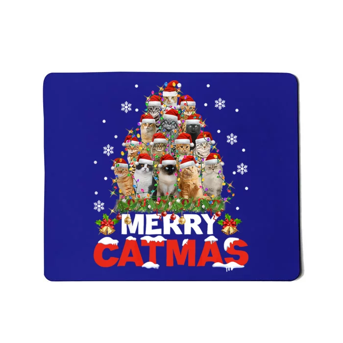 Meowy Catmas Funny Christmas Tree Lights Pajama Funny Gift Mousepad