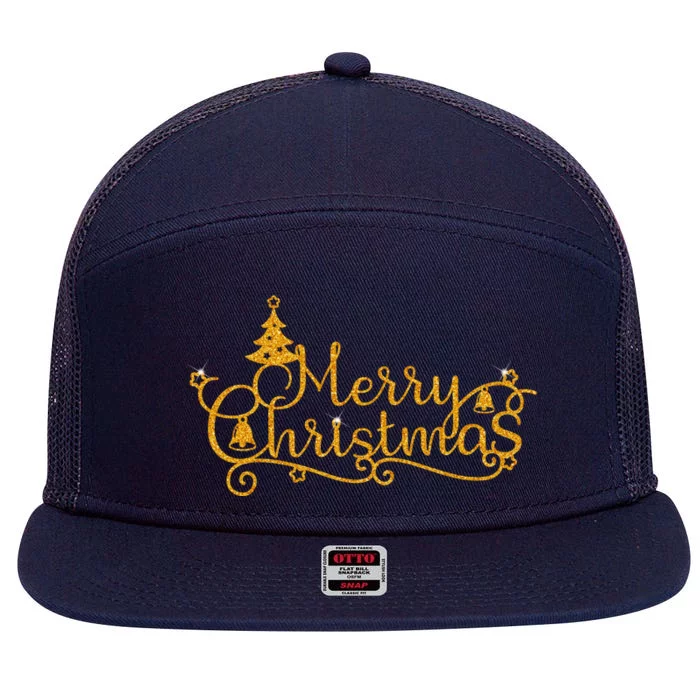 Merry Christmas Festive Holiday 7 Panel Mesh Trucker Snapback Hat