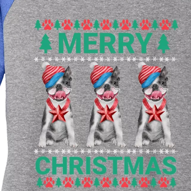 Merry Christmas French Bulldog Puppy Cute Xmas Bulldog Lover Gift Women's Tri-Blend 3/4-Sleeve Raglan Shirt