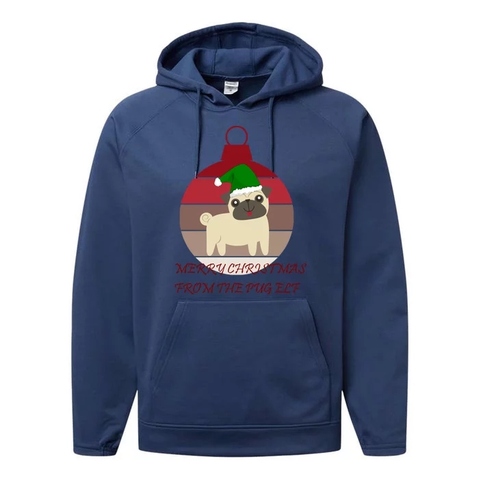 Merry Christmas From The Pug Elf Design Great Gift Performance Fleece Hoodie