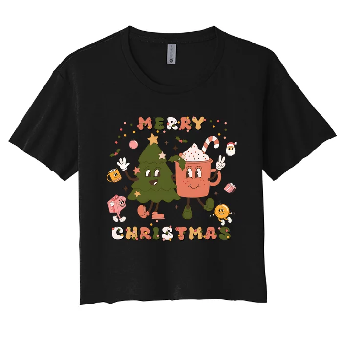 Merrry Christmas Funny Family Matching Holiday Season Women's Crop Top Tee