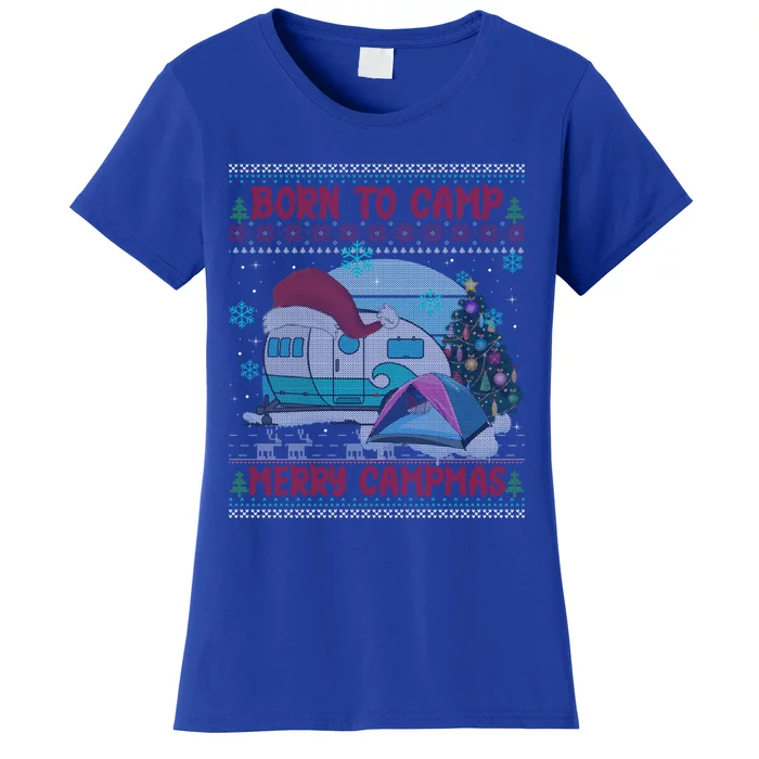 Merry Campmas Funny Camping Camper Christmas Ugly Sweater Gift Women's T-Shirt