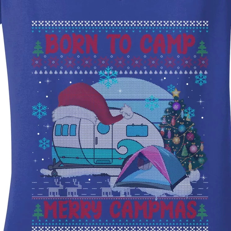 Merry Campmas Funny Camping Camper Christmas Ugly Sweater Gift Women's V-Neck T-Shirt