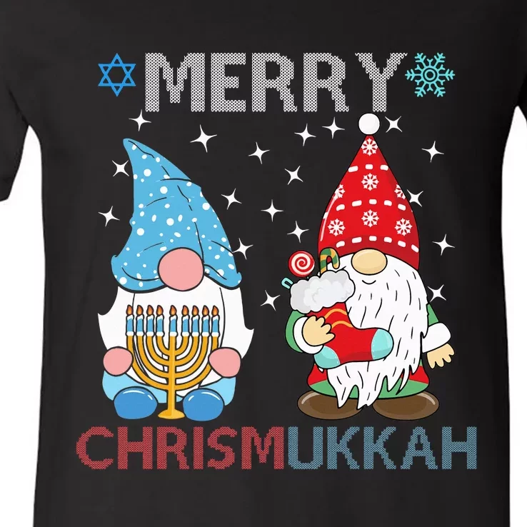 Merry Chrismukkah Funny Gnomes V-Neck T-Shirt