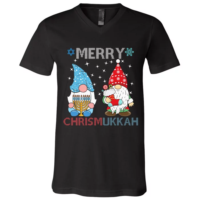 Merry Chrismukkah Funny Gnomes V-Neck T-Shirt